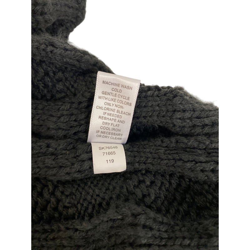 Spense Knits Chunky Knit Black Open Cardigan Shrug With Ruffle Trim & Tie Closure