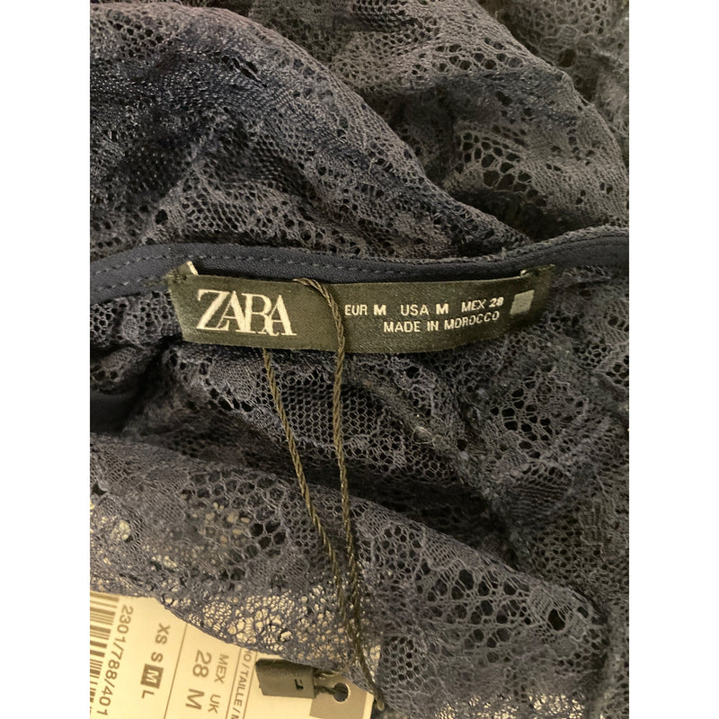 Zara Navy Lace Ruffle Long Sleeve Blouse S