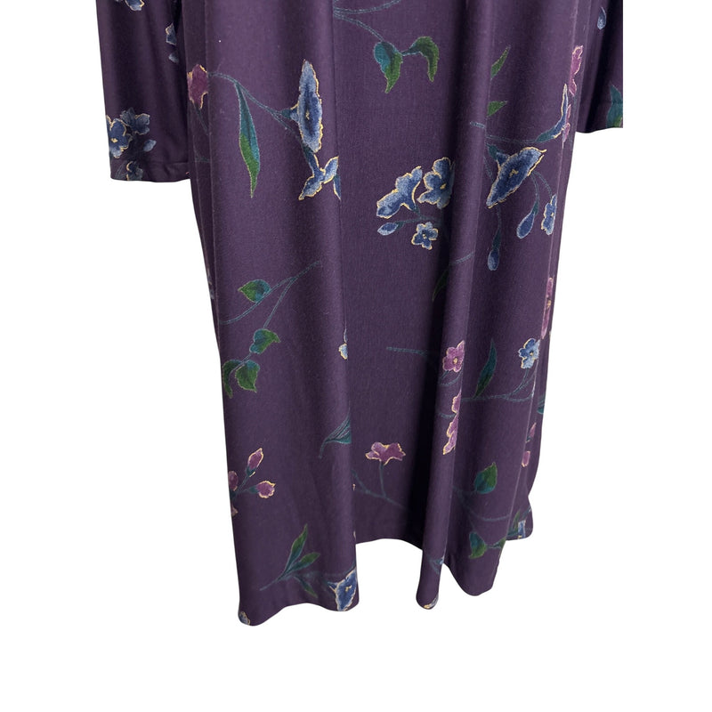 Vintage Purple Floral Print Tunic Dress 3/4 Sleeves Soft Fabric Relaxed Fit Fundraiser for Sustainable Fashion Education Program