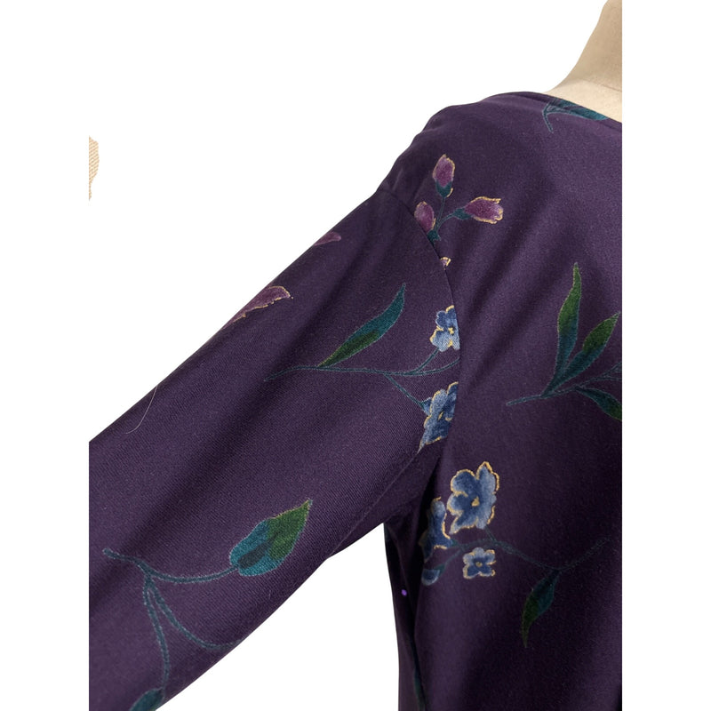 Vintage Purple Floral Print Tunic Dress 3/4 Sleeves Soft Fabric Relaxed Fit Fundraiser for Sustainable Fashion Education Program