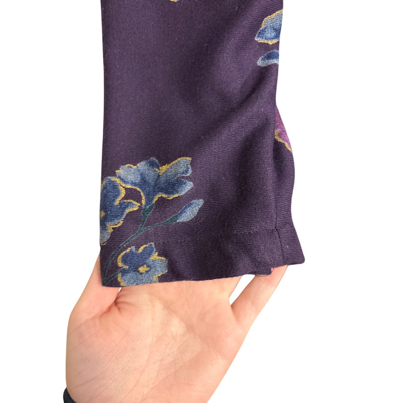 Vintage Purple Floral Print Tunic Dress 3/4 Sleeves Soft Fabric Relaxed Fit Fundraiser for Sustainable Fashion Education Program