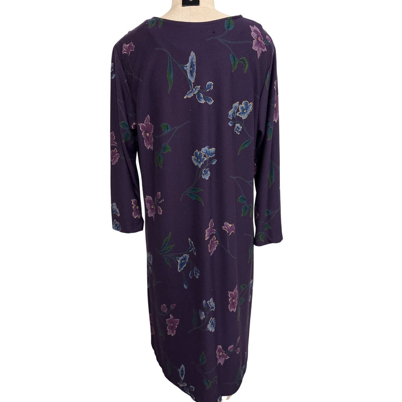 Vintage Purple Floral Print Tunic Dress 3/4 Sleeves Soft Fabric Relaxed Fit Fundraiser for Sustainable Fashion Education Program