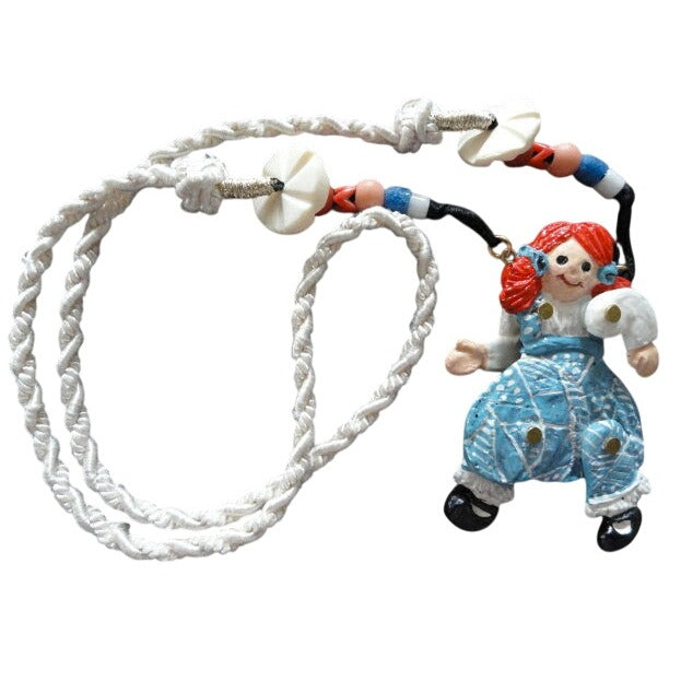 Rare 1992 Signed Dorian Designs Hand-Painted Articulated Raggedy Ann Necklace Hand-Carved Studio Art Fundraiser Supports Sustainable Fashion