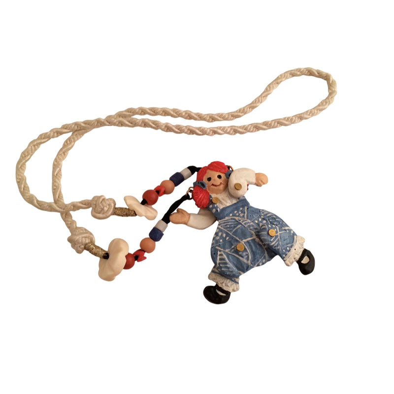Rare 1992 Signed Dorian Designs Hand-Painted Articulated Raggedy Ann Necklace Hand-Carved Studio Art Fundraiser Supports Sustainable Fashion