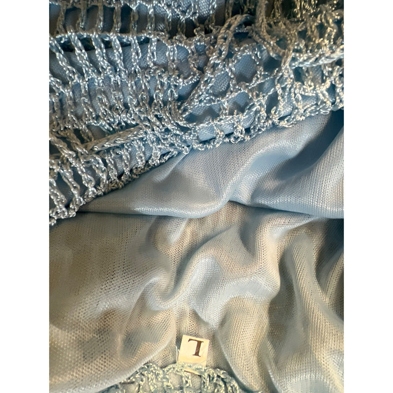 Blue Strapless Crochet Lace Ruffled Midi Dress