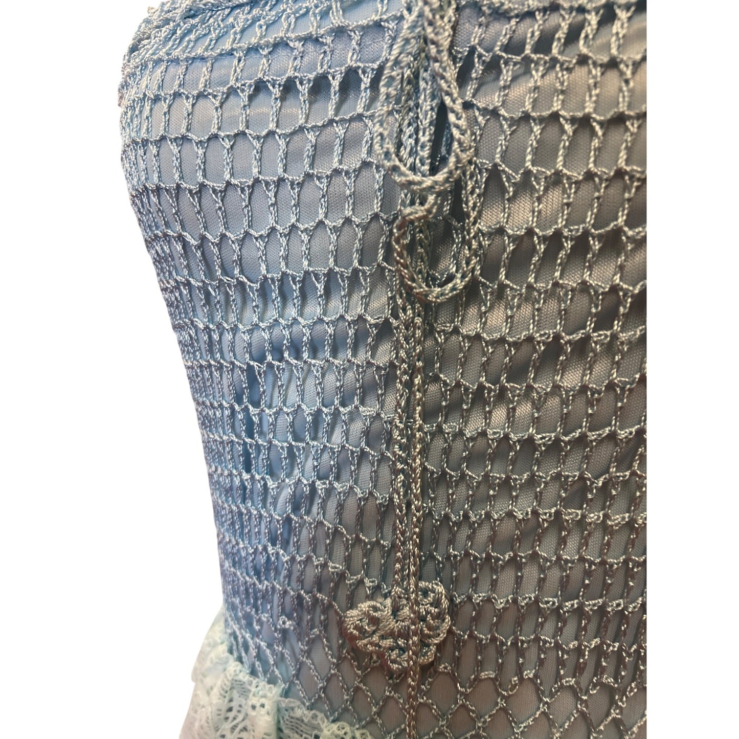 Blue Strapless Crochet Lace Ruffled Midi Dress