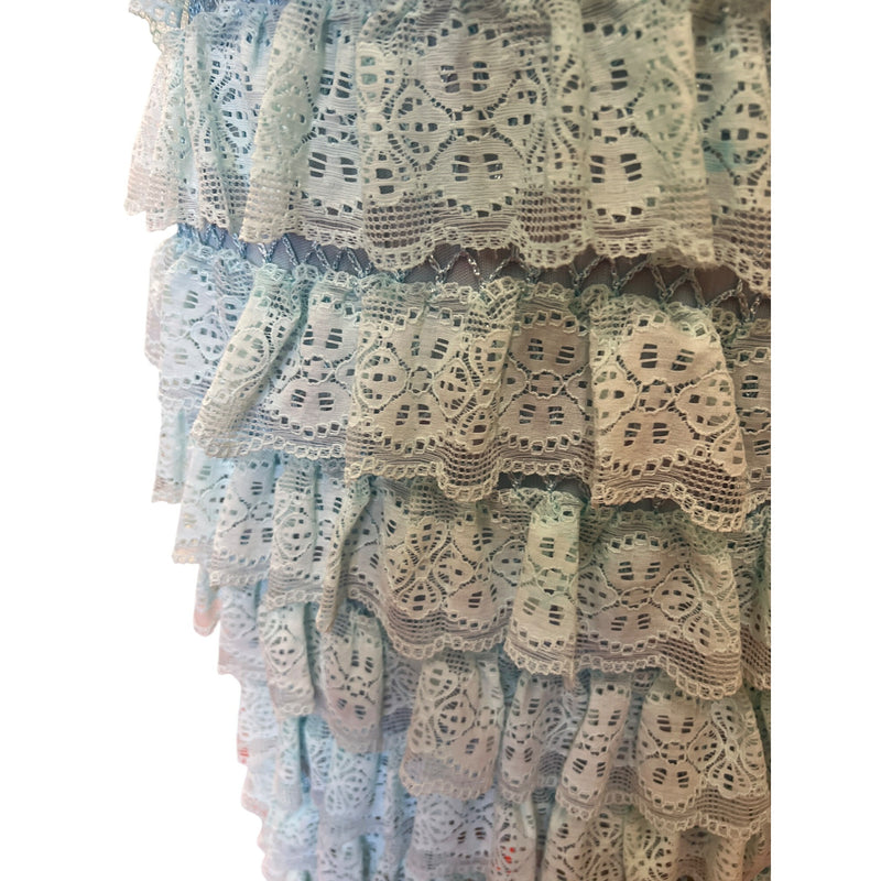 Blue Strapless Crochet Lace Ruffled Midi Dress