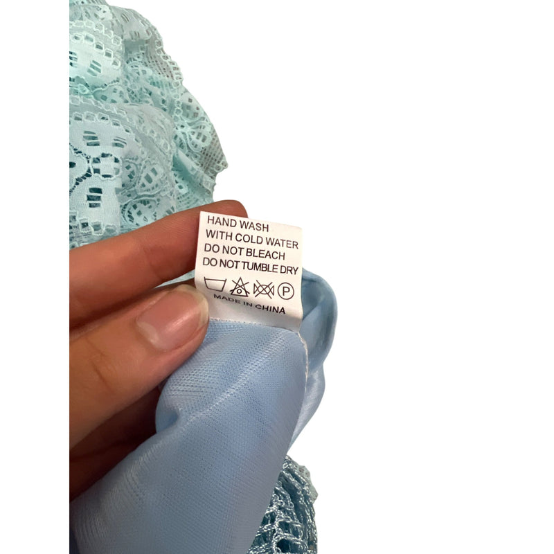 Blue Strapless Crochet Lace Ruffled Midi Dress