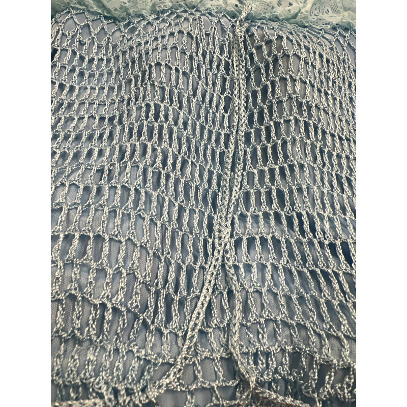 Blue Strapless Crochet Lace Ruffled Midi Dress