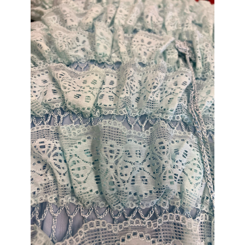 Blue Strapless Crochet Lace Ruffled Midi Dress