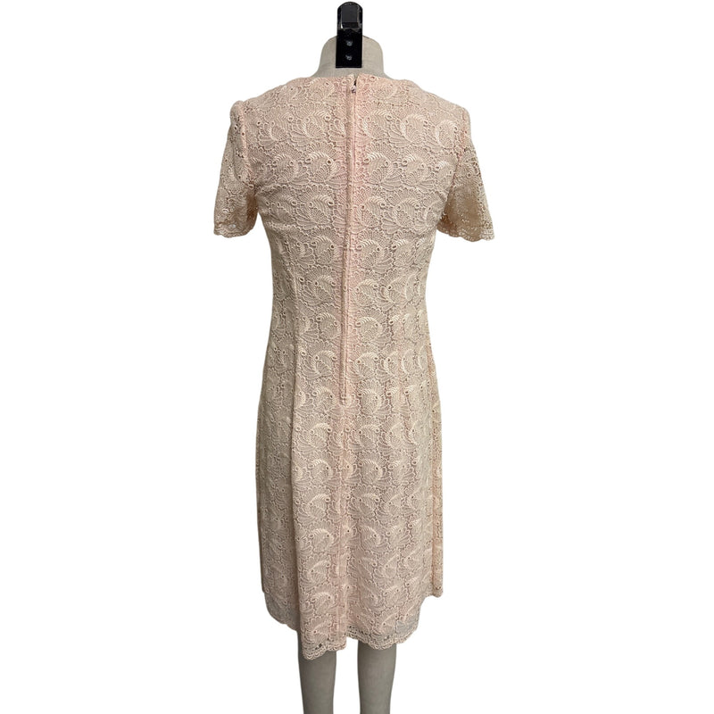 Vintage Handmade Blush Pink Lace Short Sleeve Sheath Dress Scalloped Hem, Fundraiser for Sustainable Fashion Education Program