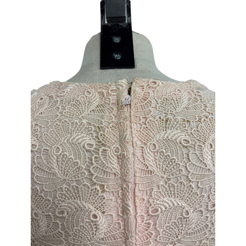 Vintage Handmade Blush Pink Lace Short Sleeve Sheath Dress Scalloped Hem, Fundraiser for Sustainable Fashion Education Program
