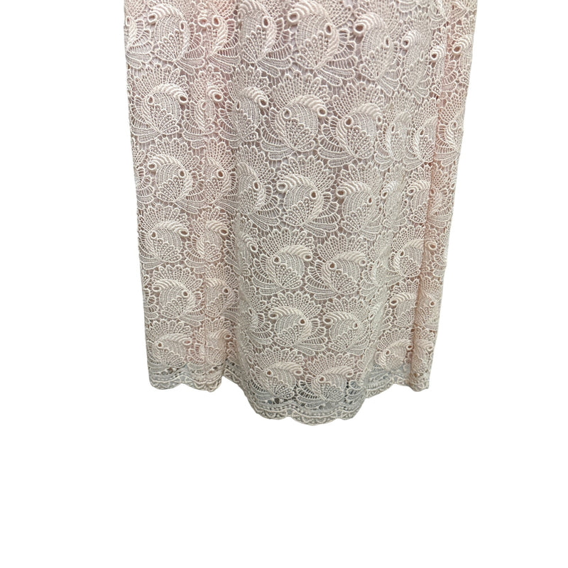 Vintage Handmade Blush Pink Lace Short Sleeve Sheath Dress Scalloped Hem, Fundraiser for Sustainable Fashion Education Program