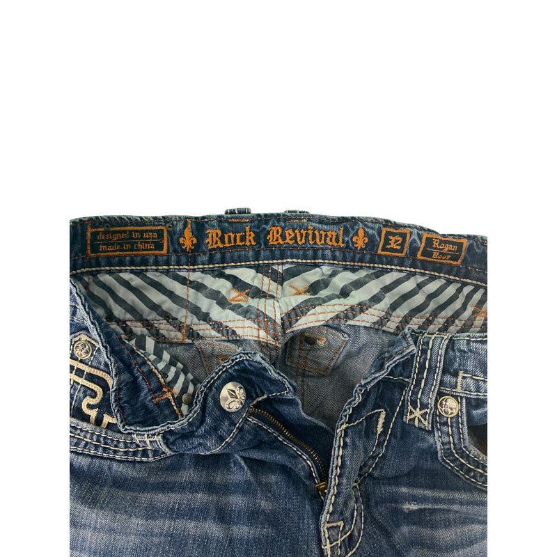 Rock Revival Mens Distressed Jean Pant Boot Cut Denim Jeans Super Cool