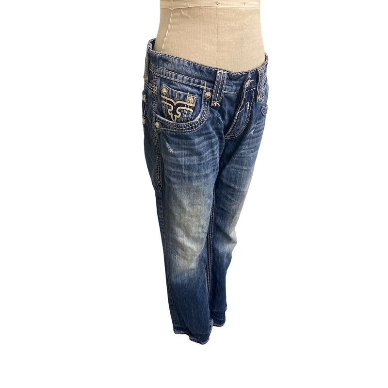 Rock Revival Mens Distressed Jean Pant Boot Cut Denim Jeans Super Cool