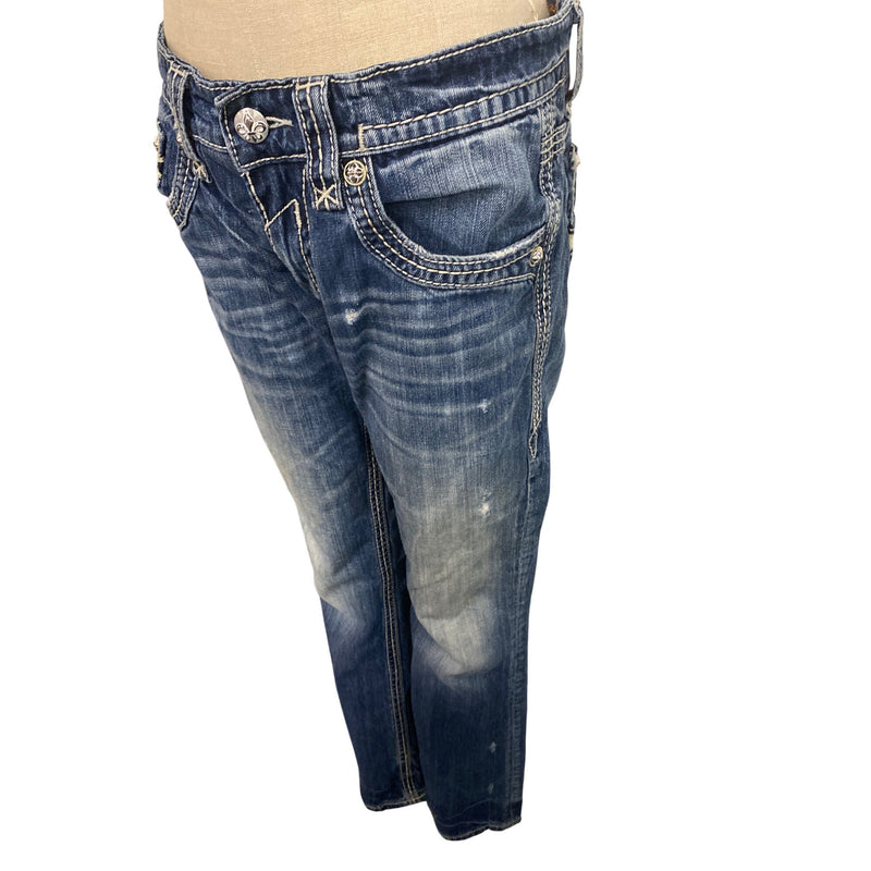 Rock Revival Mens Distressed Jean Pant Boot Cut Denim Jeans Super Cool