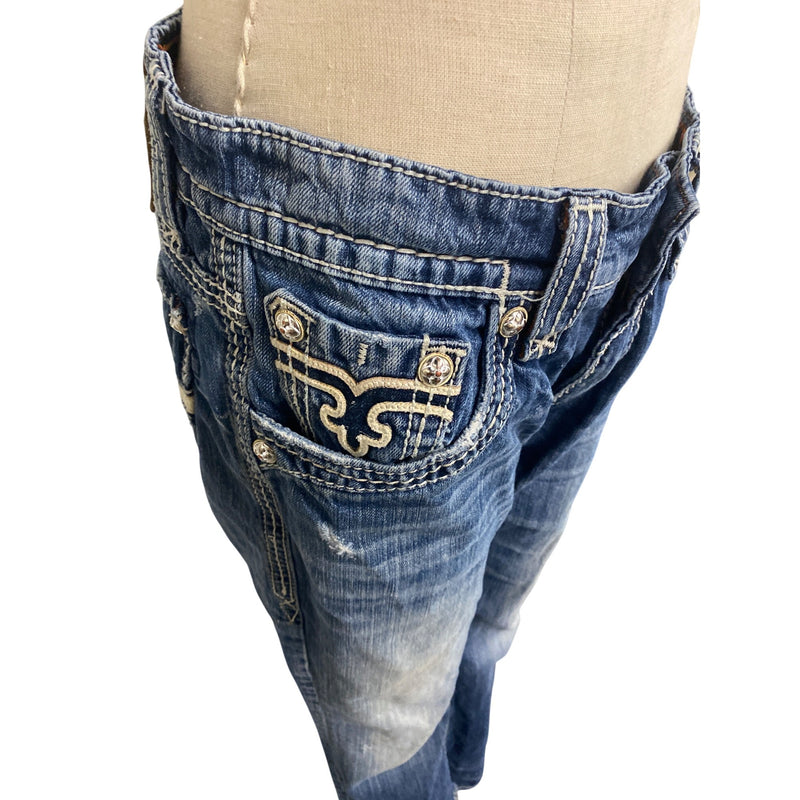Rock Revival Mens Distressed Jean Pant Boot Cut Denim Jeans Super Cool
