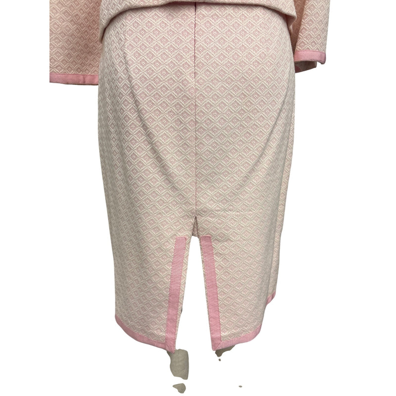 Vintage Y2K Nanette Lepore Blush Pink Boucle Skirt Suit Bow Ribbon Trim Daisy Buttons Two Piece, Sustainable Fashion Education Fundraiser