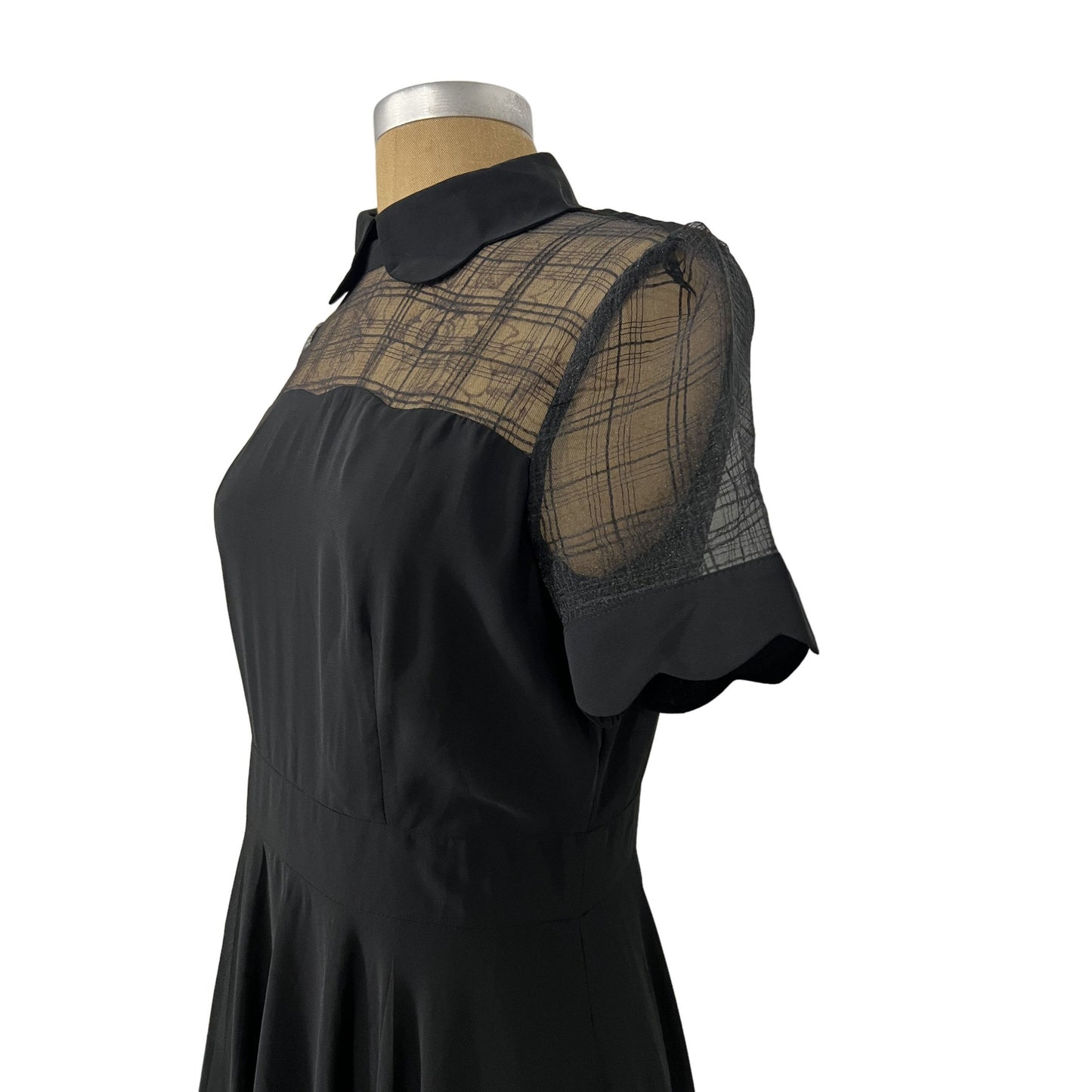 Differentes Black Feminine Design Neckline Long Dress Sheer Short Sleeve