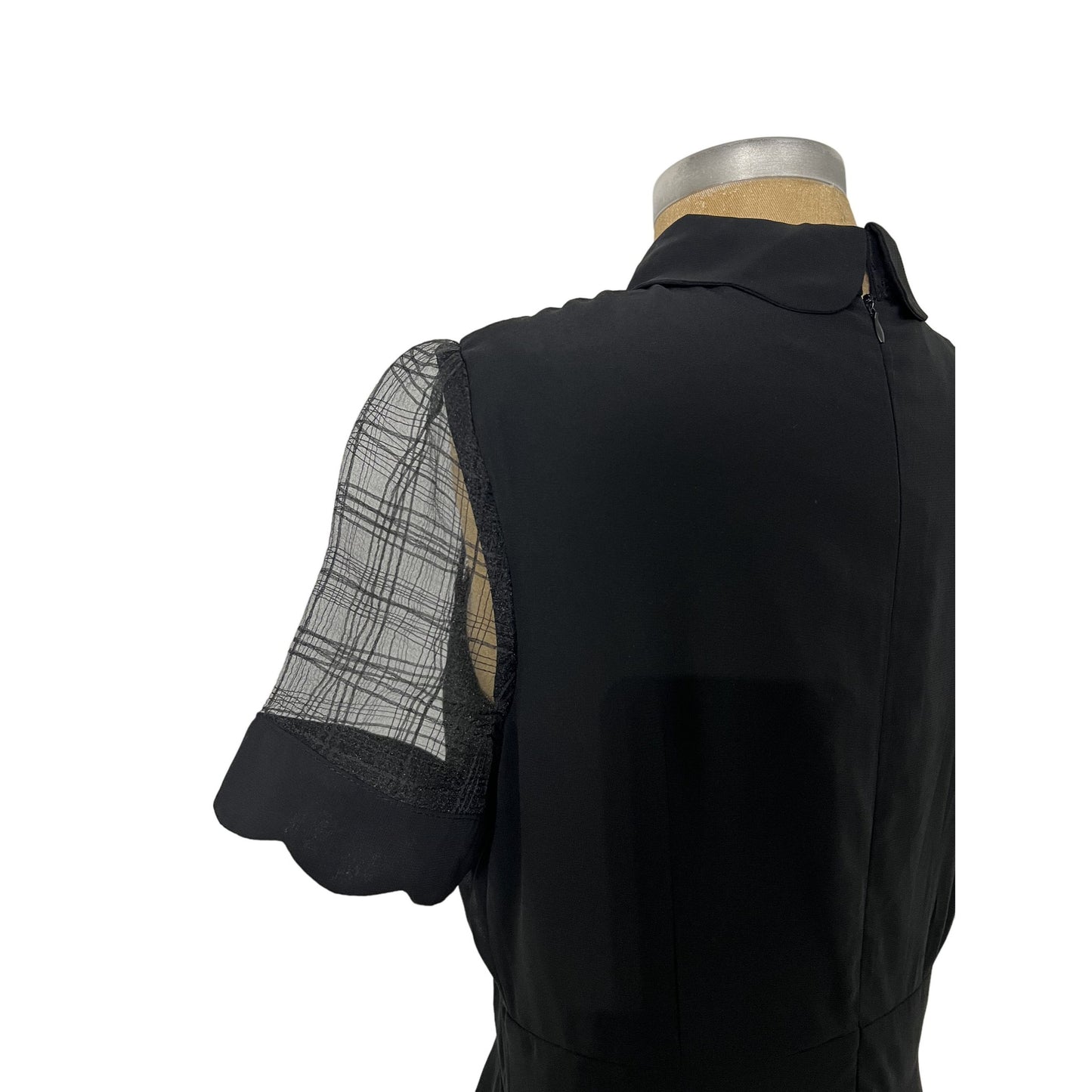 Differentes Black Feminine Design Neckline Long Dress Sheer Short Sleeve