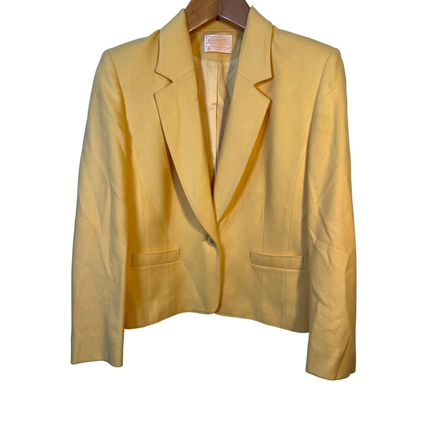 Vintage Warranted to be Pendleton Pastel Yellow Wool Blazer - 100% Virgin Wool Jacket - Size 8 - Women's Fashion - Business Casual