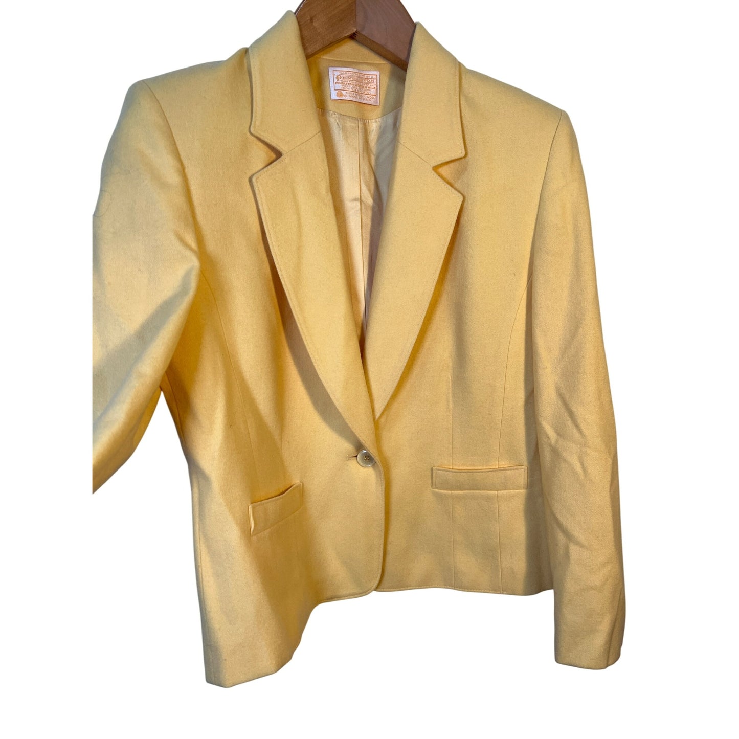 Vintage Warranted to be Pendleton Pastel Yellow Wool Blazer - 100% Virgin Wool Jacket - Size 8 - Women's Fashion - Business Casual