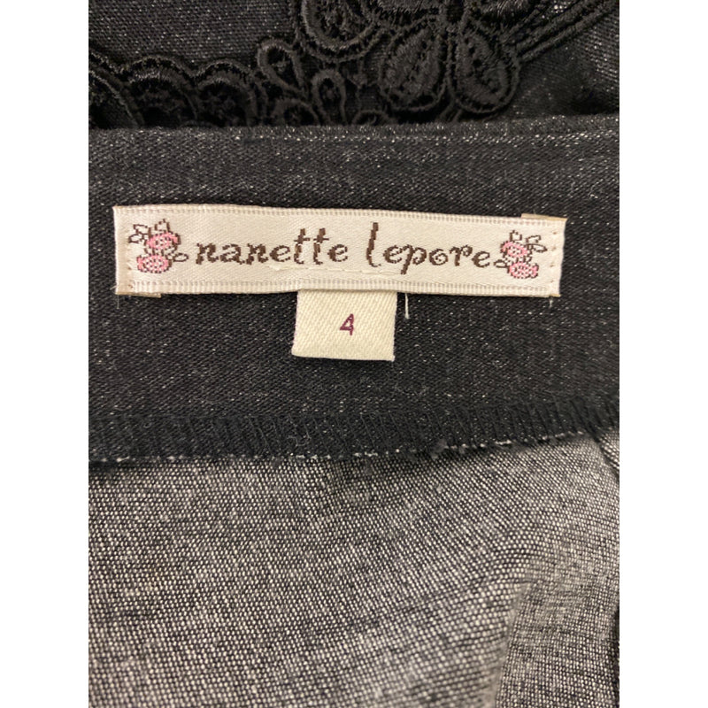 Nanette Lepore Black Lace & Fringe Trim Pencil Skirt Size 4 Cotton Spandex
