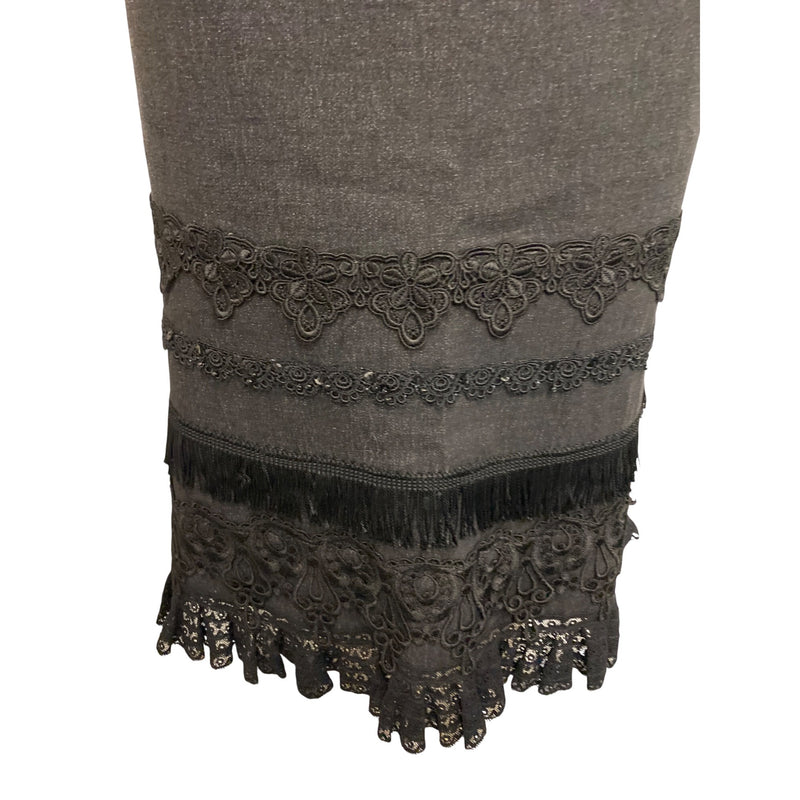 Nanette Lepore Black Lace & Fringe Trim Pencil Skirt Size 4 Cotton Spandex
