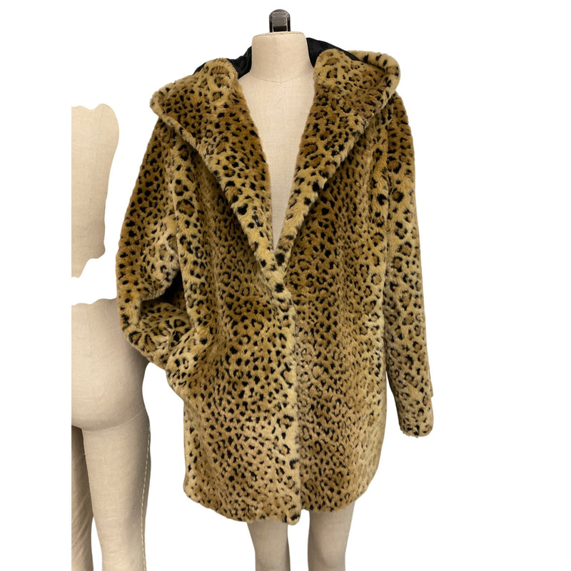 East 5th Faux Leopard Fur Hoodie Coat