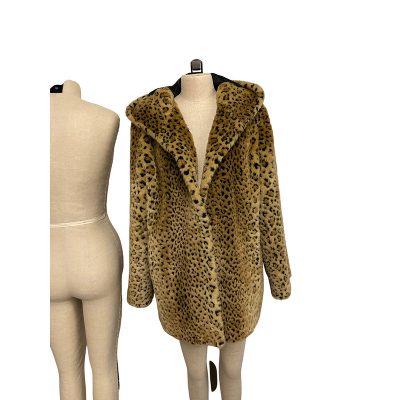East 5th Faux Leopard Fur Hoodie Coat