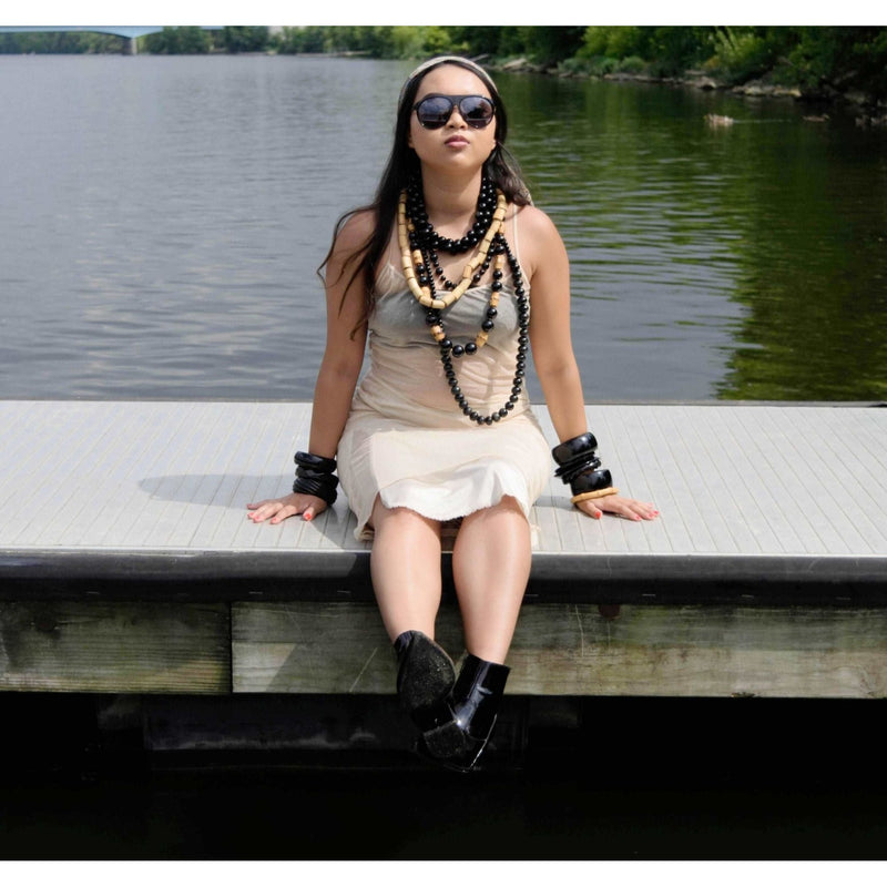 Vintage Bamboo and Black Bead Necklace - A Chic Tribute to Nature's Artistry, Fundraiser Support Sustainable Fashion Education