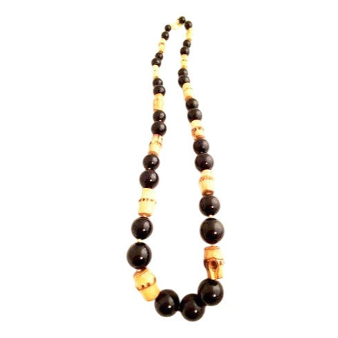 Vintage Bamboo and Black Bead Necklace - A Chic Tribute to Nature's Artistry, Fundraiser Support Sustainable Fashion Education