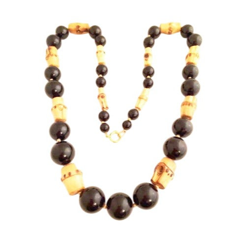 Vintage Bamboo and Black Bead Necklace - A Chic Tribute to Nature's Artistry, Fundraiser Support Sustainable Fashion Education