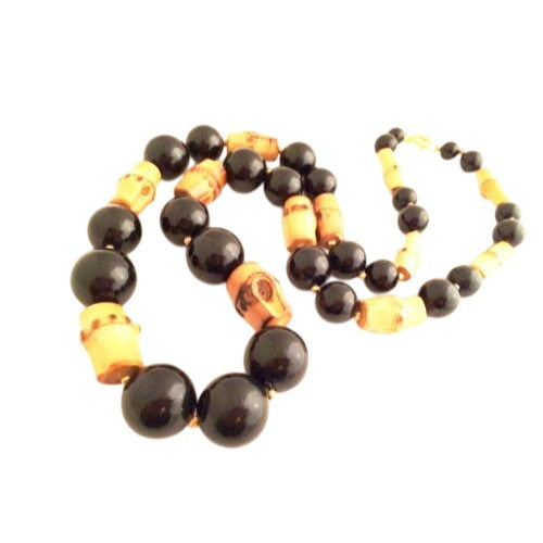 Vintage Bamboo and Black Bead Necklace - A Chic Tribute to Nature's Artistry, Fundraiser Support Sustainable Fashion Education