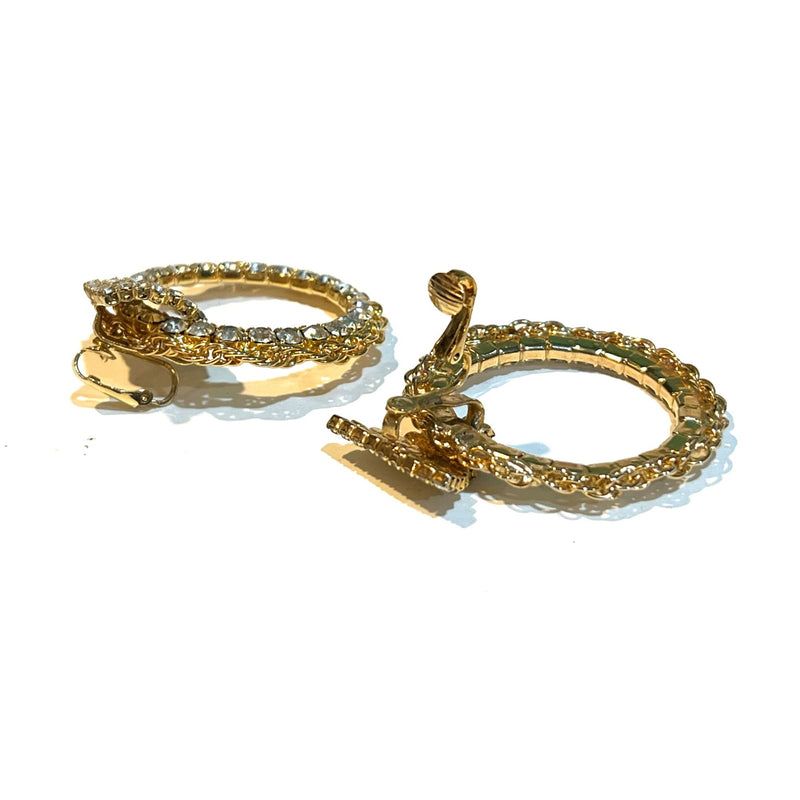 Vintage 80s Bold Statement Gold-Tone Crystal Hoop Earrings With Triangle Detail Statement Jewelry, Sustainable Fashion Education Fundraiser