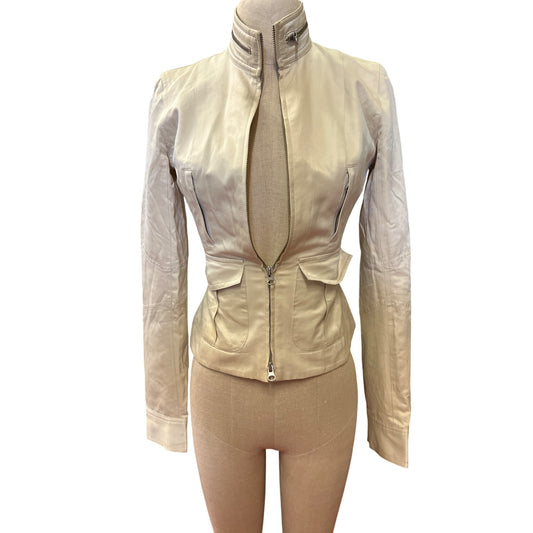 Express XS Cream Faux Leather Moto Jacket