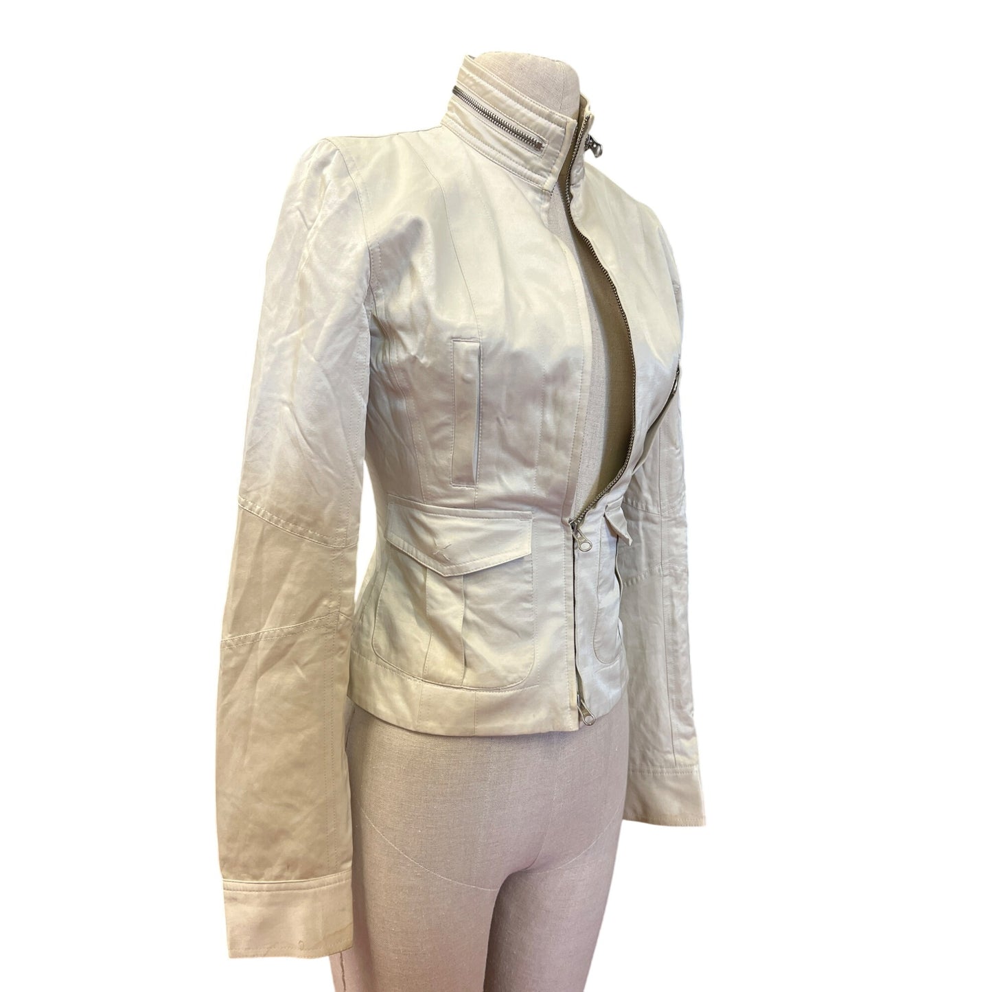 Express XS Cream Faux Leather Moto Jacket