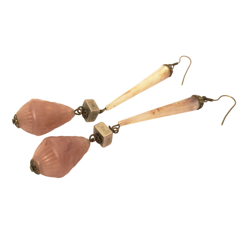 Vintage Giorgio Armani 90s Pink White Dangle Earrings With Hook Fastenings