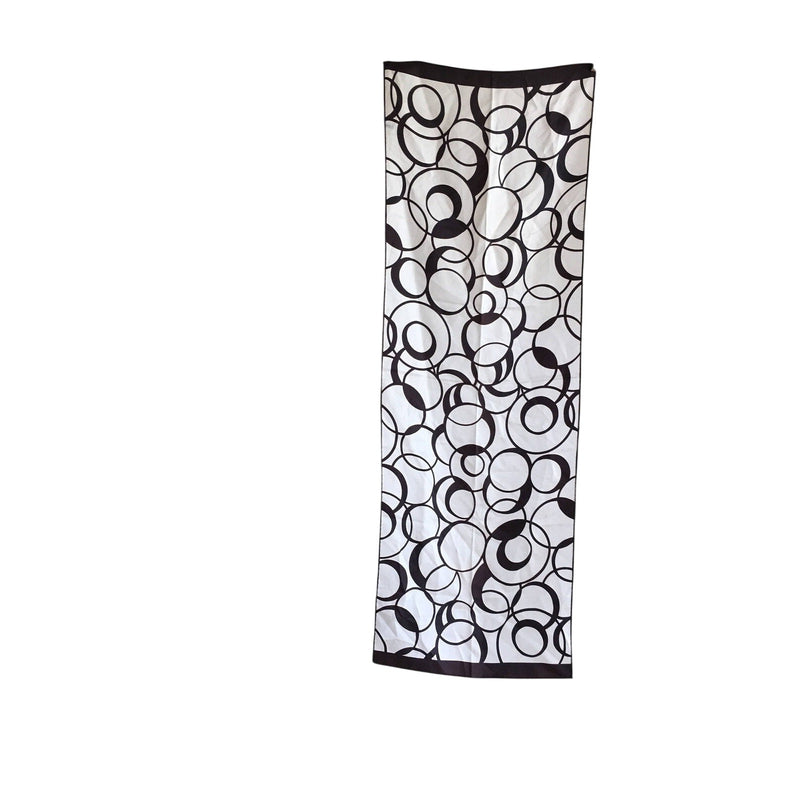 Vintage 1970s Japan-Made White Black Oblong Scarf With Abstract Circle Print