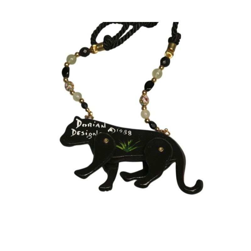 Vintage 1988 Dorian Designs Signed Black Panther Pendant Necklace Articulated Hand-Painted Figural Fundraiser Supports Sustainable Fashion