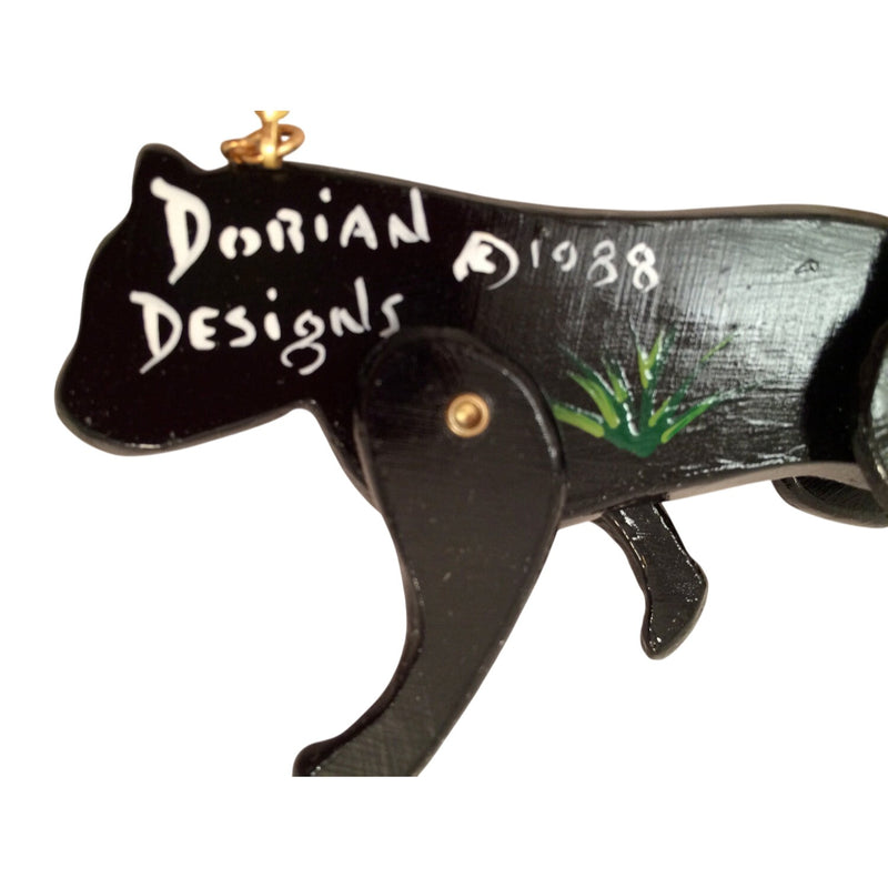 Vintage 1988 Dorian Designs Signed Black Panther Pendant Necklace Articulated Hand-Painted Figural Fundraiser Supports Sustainable Fashion