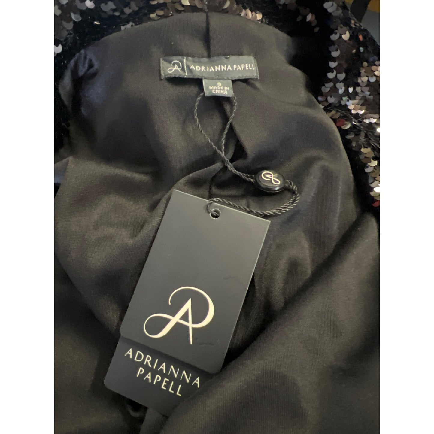 Adrianna Papell Sequin Lapel Ponte Blazer Black Size S