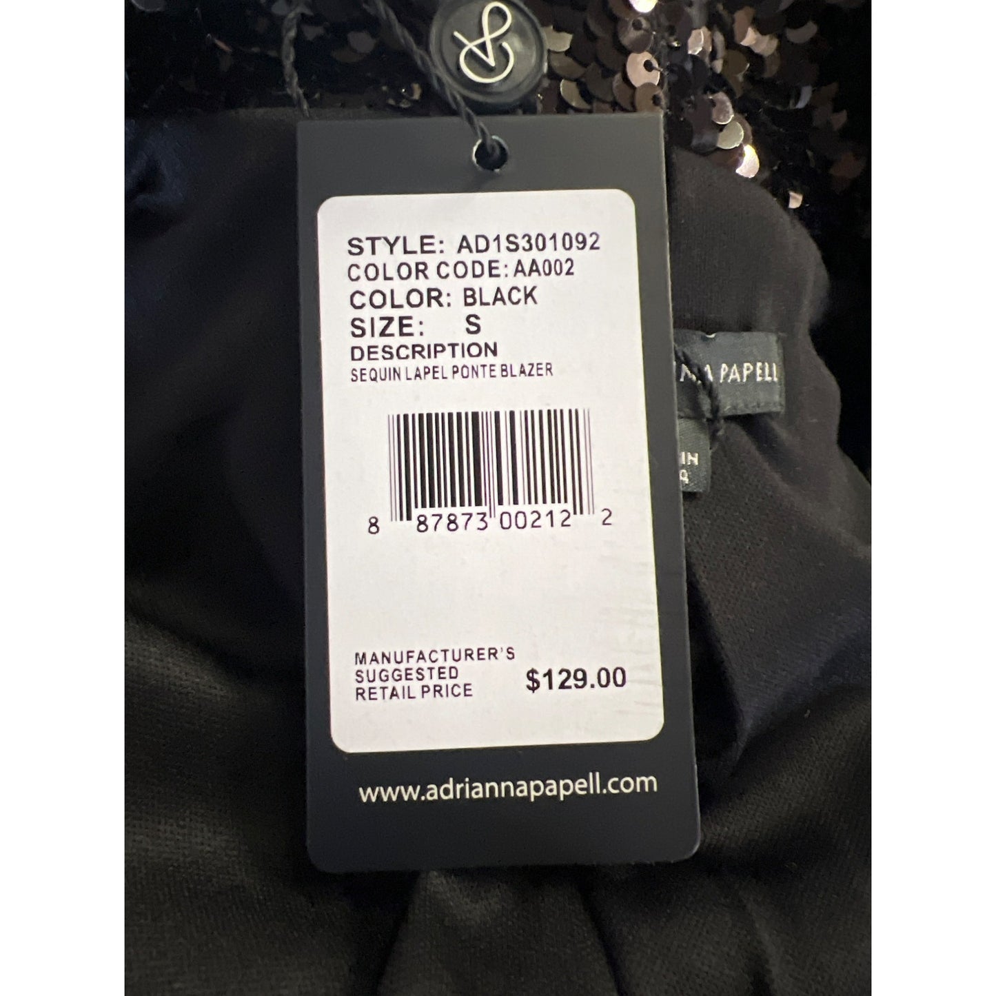Adrianna Papell Sequin Lapel Ponte Blazer Black Size S