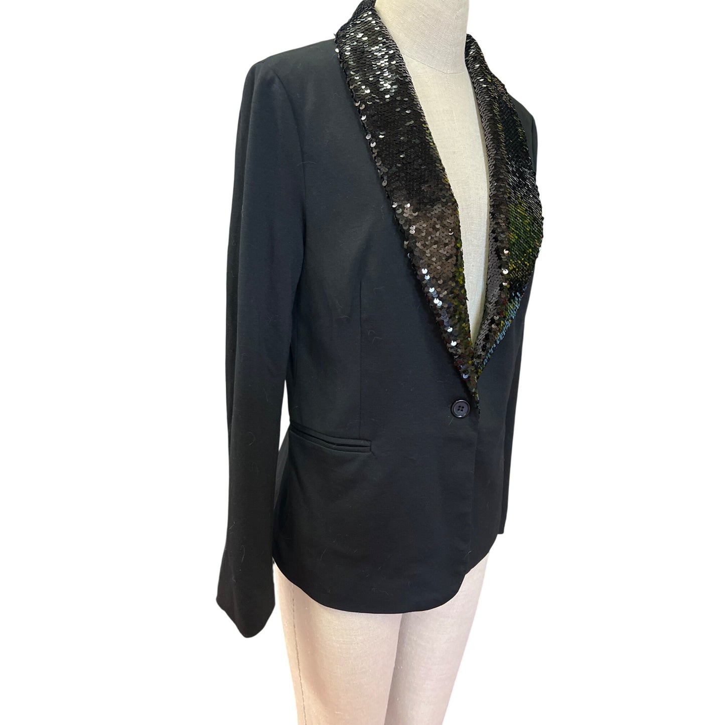 Adrianna Papell Sequin Lapel Ponte Blazer Black Size S