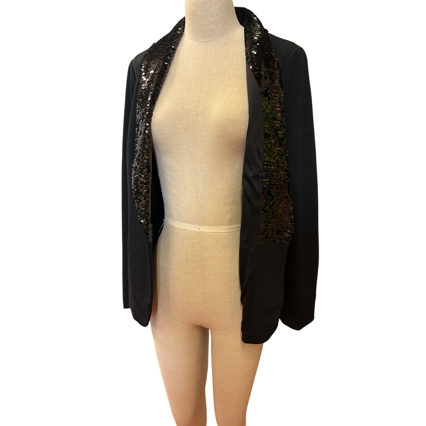 Adrianna Papell Sequin Lapel Ponte Blazer Black Size S