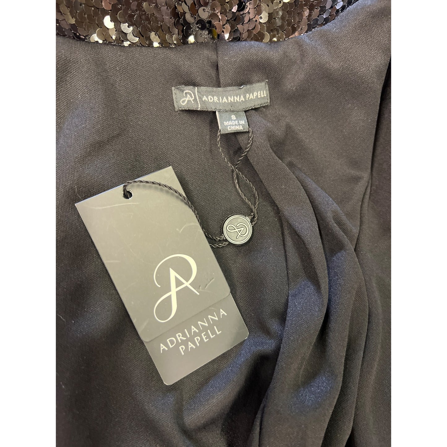 Adrianna Papell Sequin Lapel Ponte Blazer Black Size S
