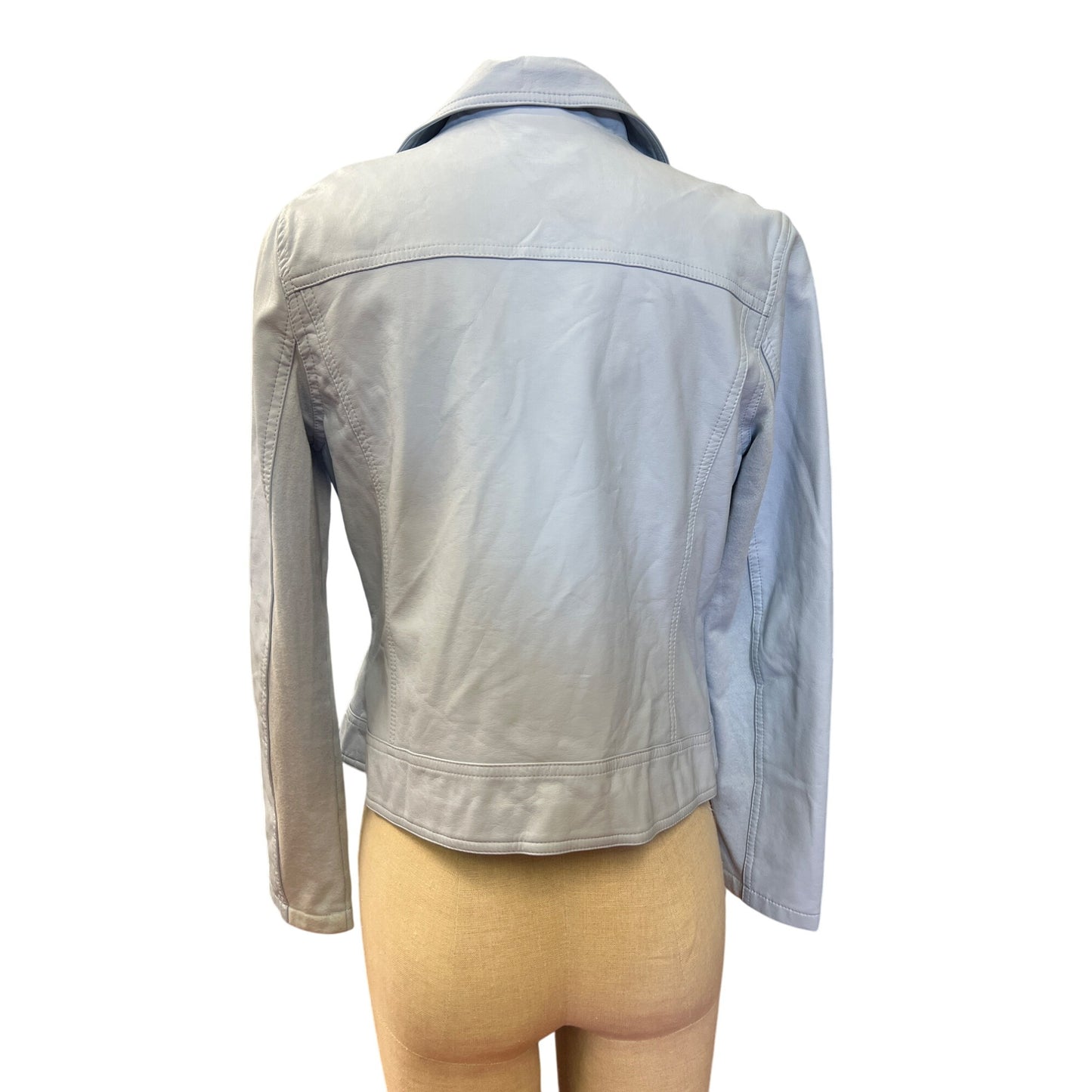 Justice Light Blue Faux Leather Moto Jacket Girls 18/20 With Silver Accents & Zipper Details