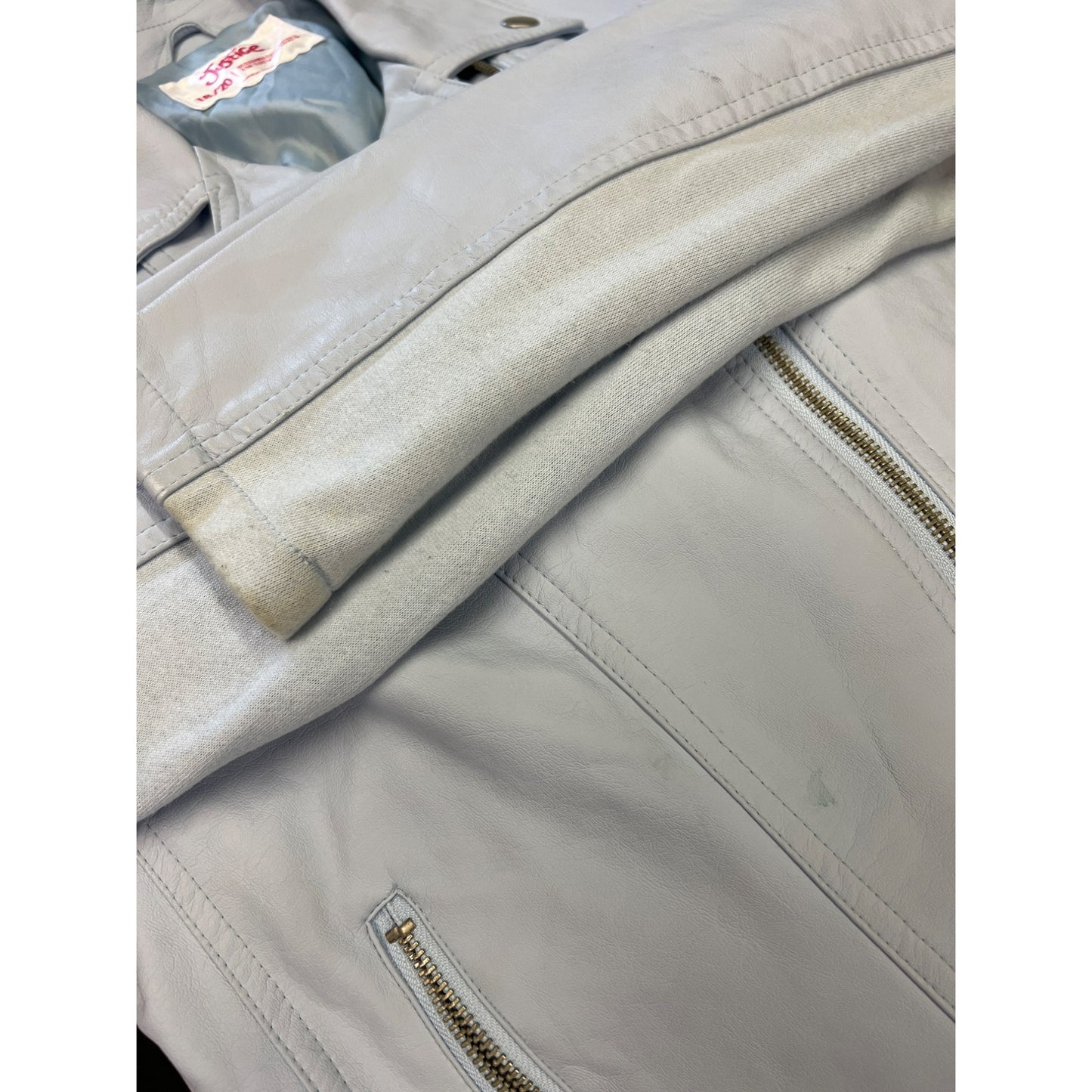 Justice Light Blue Faux Leather Moto Jacket Girls 18/20 With Silver Accents & Zipper Details