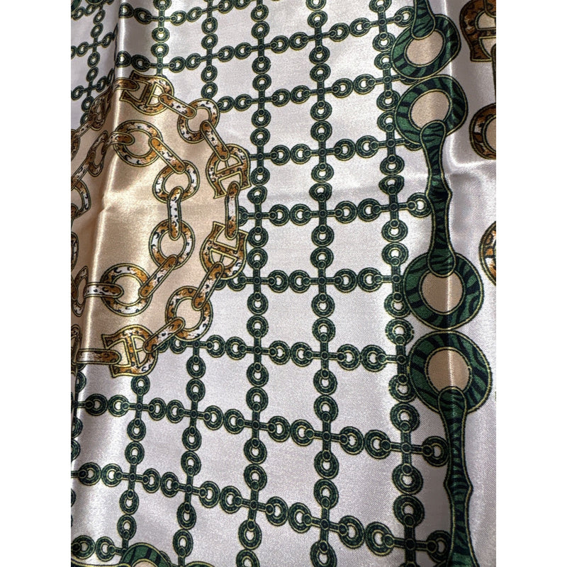 Vintage Chun Print Chain Animal Square Wrap Pocket Scarf With Metallic Shine Soft Satin Feel
