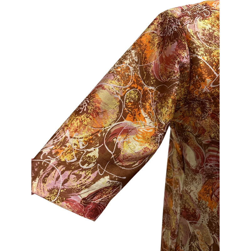 Vintage Handmade Floral Print Brown Dress With V-Neck and 3/4 Sleeves Fundraiser for Sustainable Fashion Education Program